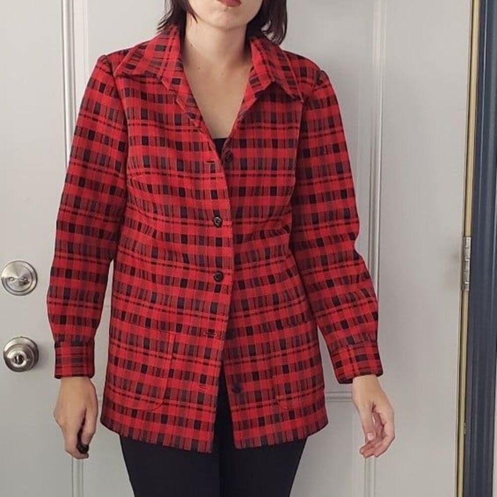 70s Home Made Red and Black Plaid Shacket